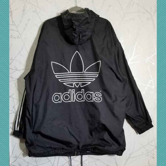 adidas Other - Adidas VTG Black Jersey Lined Full Zip Long Hoodie w/ Big Logo